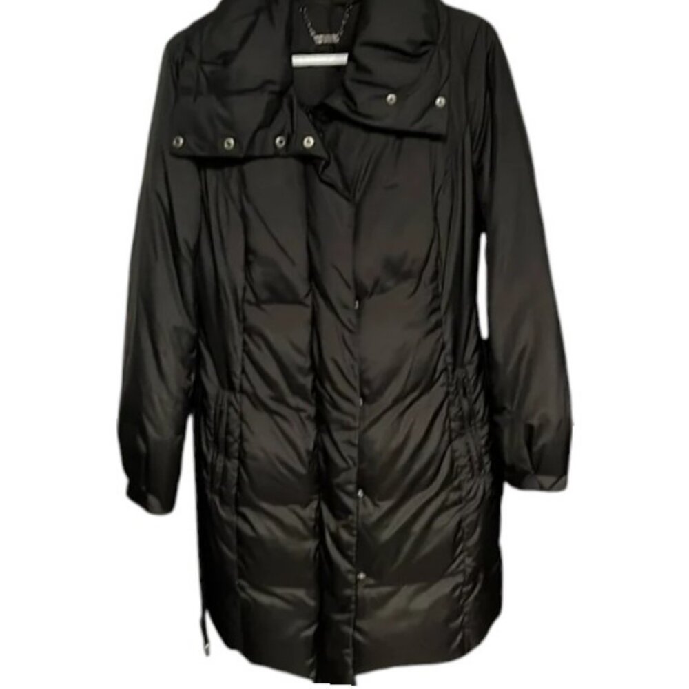 Cassis black tie waist midi puffer jacket size M
